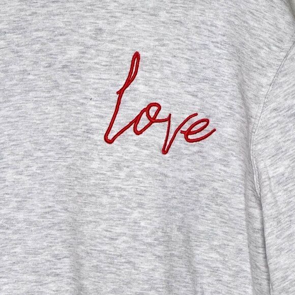 French Connection Love Sweatshirt Size Large Grey w Red Embroidery - Picture 3 of 6